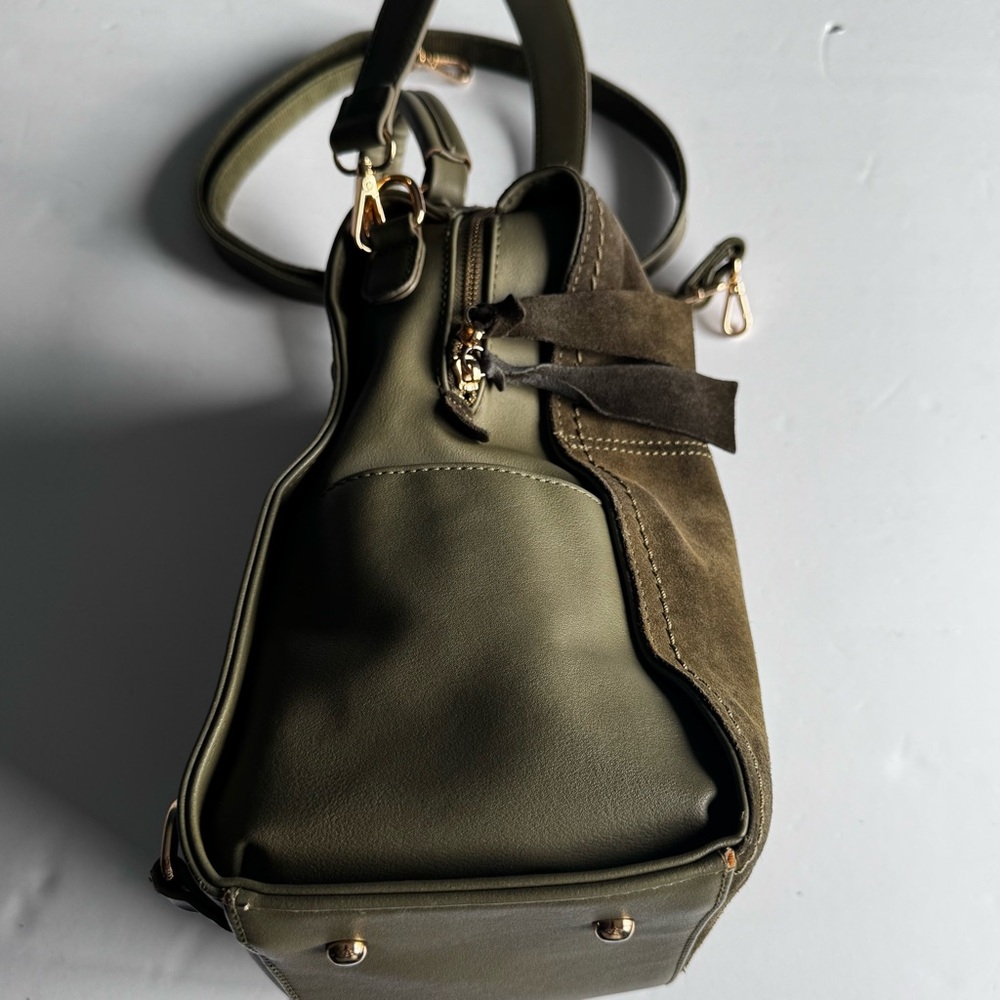 Moda Luxe Olive Green Suede & Leather Backpack Vegan - Picture 12 of 16
